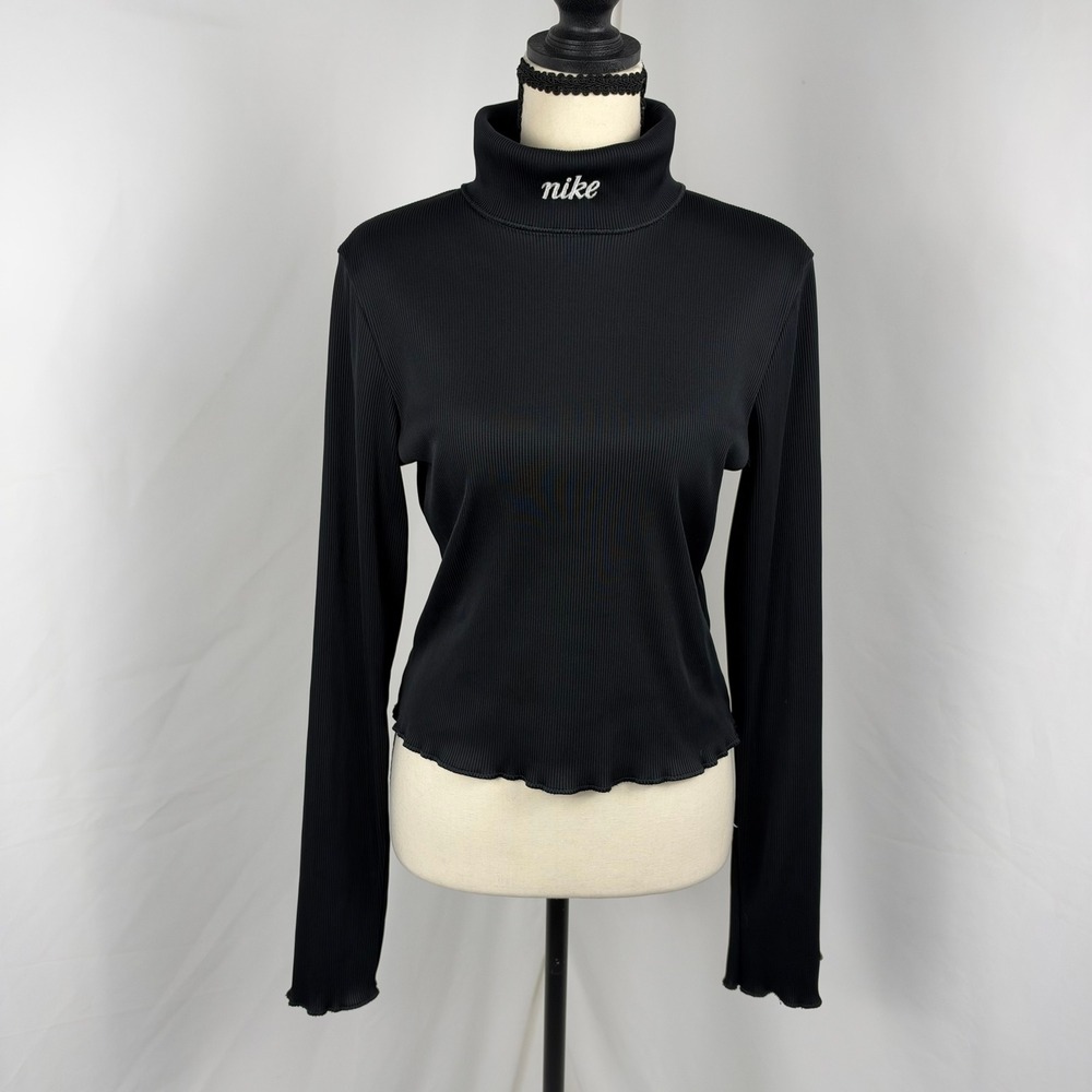Nike Turtleneck Top Women Medium Black Ribbed Long Sleeve CU5364-010